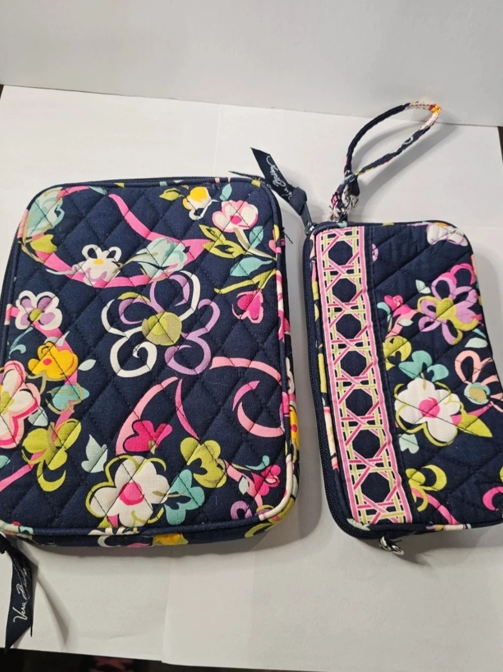 Vera Bradley Navy Floral Quilted Wristlet and Case Set